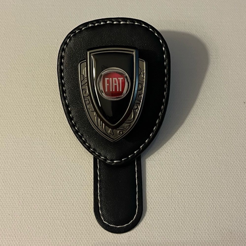Fiat Sunglass Holder for Car with Logo Black PU Leather NWT